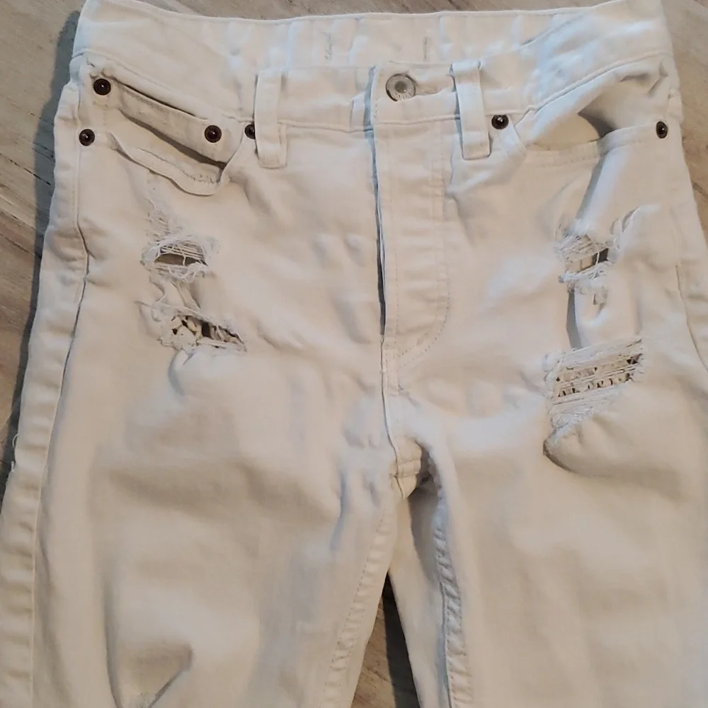 Free People Lacey Stilt Embellished White Jeans Sz 26 Distressed Festival Lace - Picture 2 of 6